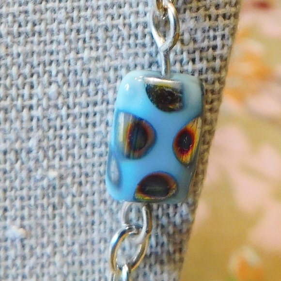 Handmade Silver Tone Necklace With Blue Glass Beads  - 27" - Picture 3 of 3